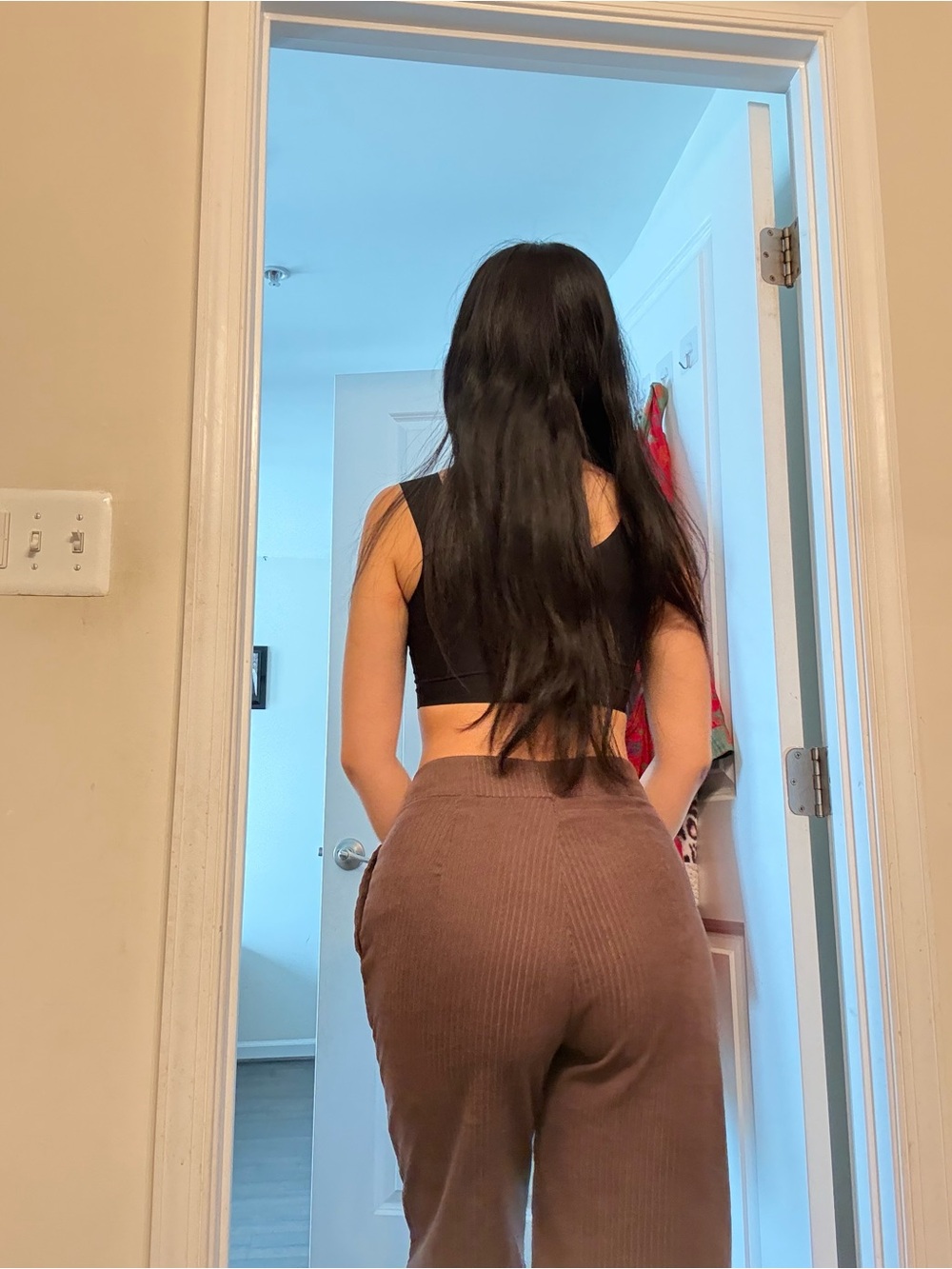 SHEIN Brown Wide Leg Ribbed work/casual Pants